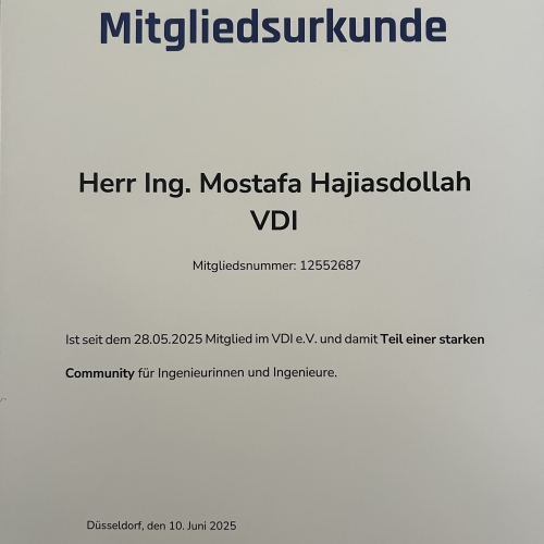Mitgliedsurkunde VDI