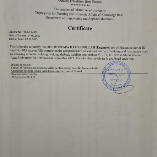 Zertifikat – Schweißtechnik, Schweißfehler und zerstörungsfreie Prüfverfahren (VT, PT, UT)